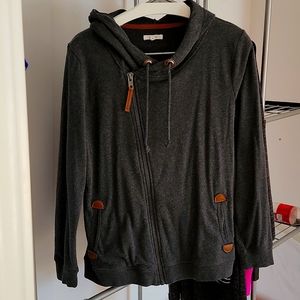 Asymmetrical zipper hooded jacket.  Like new, worn once.